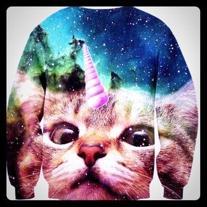 Crew neck galaxy unicorn cat